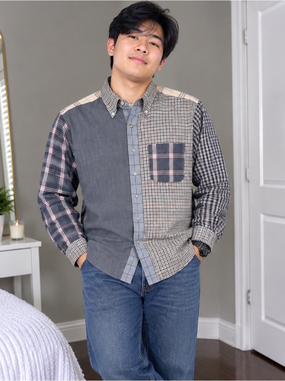 Brooks Brothers Patchwork Button-Down Shirt in Blue and Gray